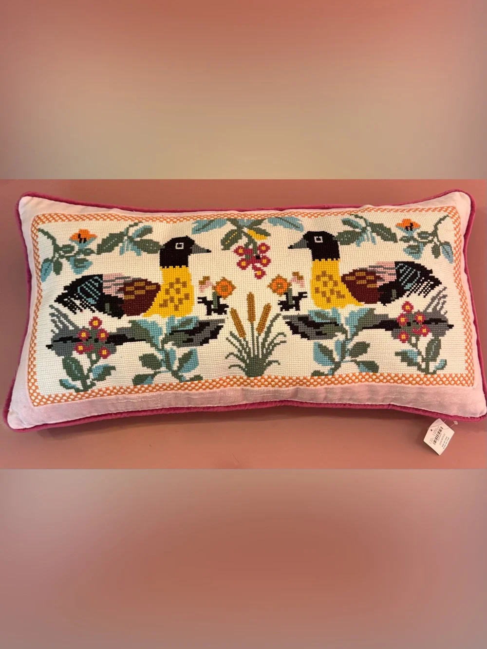 Anthropologie Daniella Cotton Needlepoint Novelty Pillow, Duck